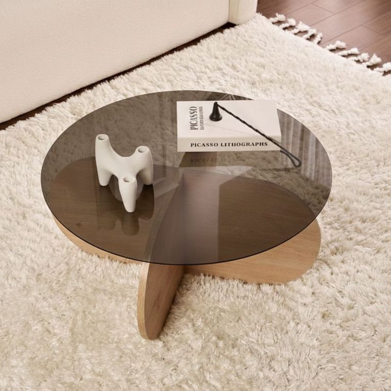 Tavolino da Salotto Marrone Rovere Forma Rotondo Colore Ripiano Trasparente 75x75x35h cm, Sfumatura Colore Struttura Rovere - Cugnoli
