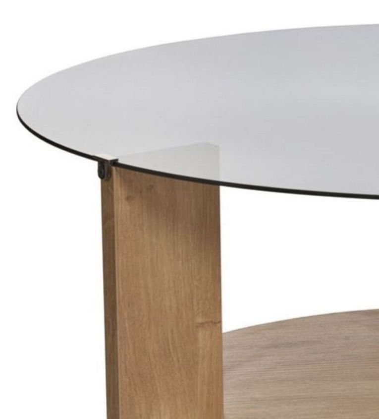 Tavolino da Salotto Marrone Rovere Forma Rotondo Colore Ripiano Trasparente 75x75x40h cm, Sfumatura Colore Struttura Rovere - Canevino
