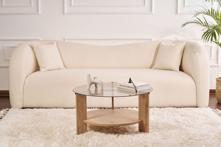 Tavolino da Salotto Marrone Rovere Forma Rotondo Colore Ripiano Trasparente 75x75x40h cm, Sfumatura Colore Struttura Rovere - Canevino