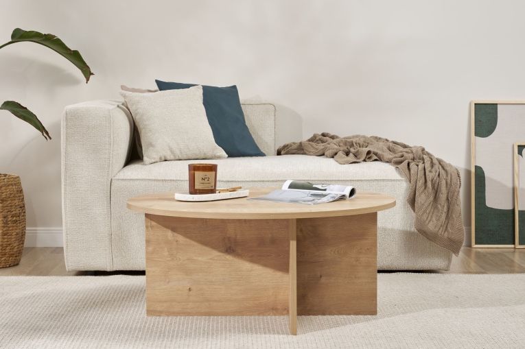 Tavolino da Salotto Marrone Rovere Forma Rotondo Materiale Piano in Legno Nobilitato 90x90x40h cm, Colore Ripiano Marrone - Simbario