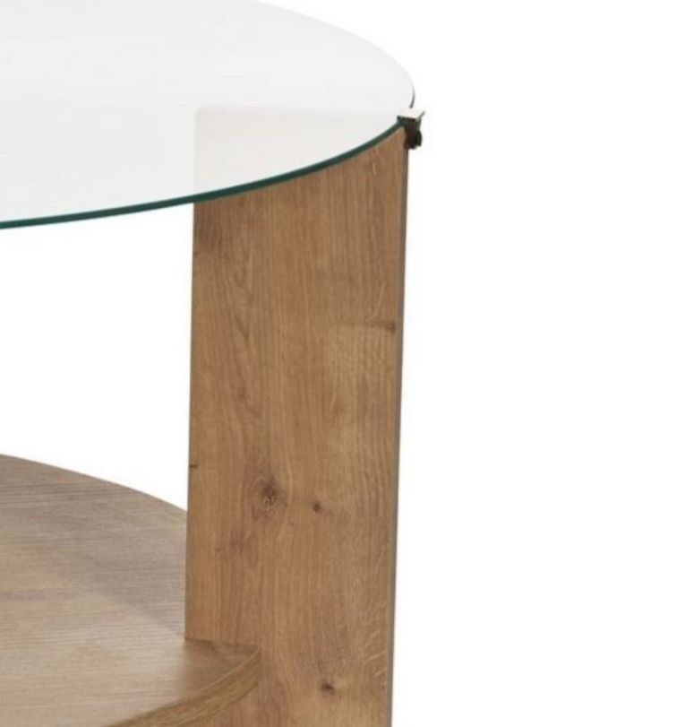 Tavolino da Salotto Marrone Rovere Forma Rotondo Materiale Piano in Vetro 75x75x40h cm, Colore Ripiano Trasparente - Canevino