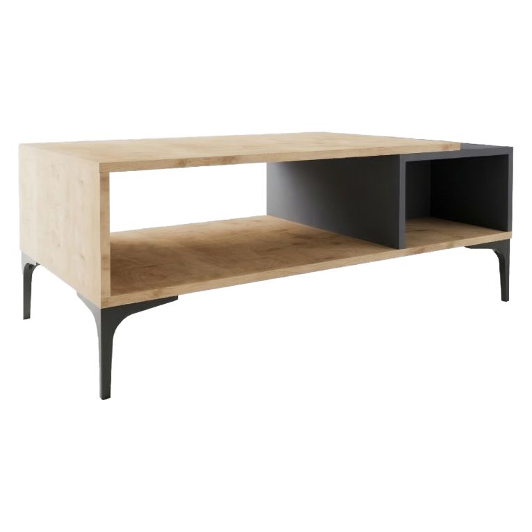 Tavolino da Salotto Marrone Rovere Nero Antracite 2 Vani con Piedini 90x50x39h cm, Forma Rettangolare - Parcines