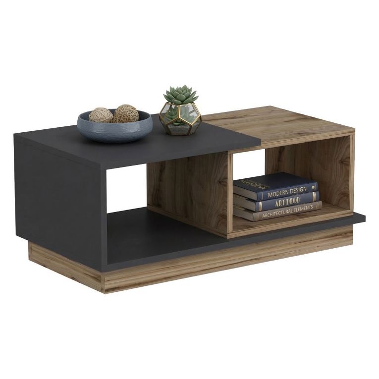 Tavolino da Salotto Marrone Rovere Nero Antracite 2 Vani Modulabile 90x45x36h cm, Forma Rettangolare - Chiavari