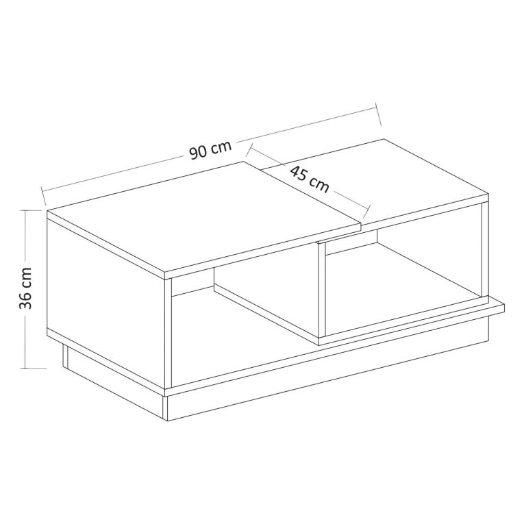 Tavolino da Salotto Marrone Rovere Nero Antracite 2 Vani Modulabile 90x45x36h cm, Forma Rettangolare - Chiavari