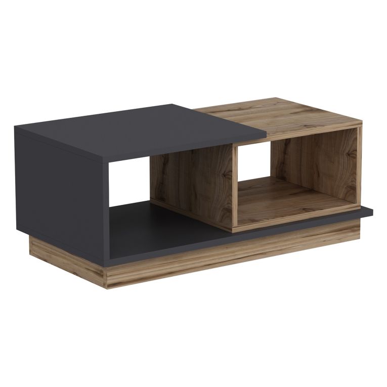 Tavolino da Salotto Marrone Rovere Nero Antracite 2 Vani Modulabile 90x45x36h cm, Forma Rettangolare - Chiavari
