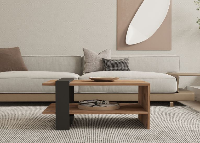 Tavolino da Salotto Marrone Rovere Nero Antracite un Vano Forma Rettangolare 80x55x35h cm, Colore Ripiano Marrone - Cigliano