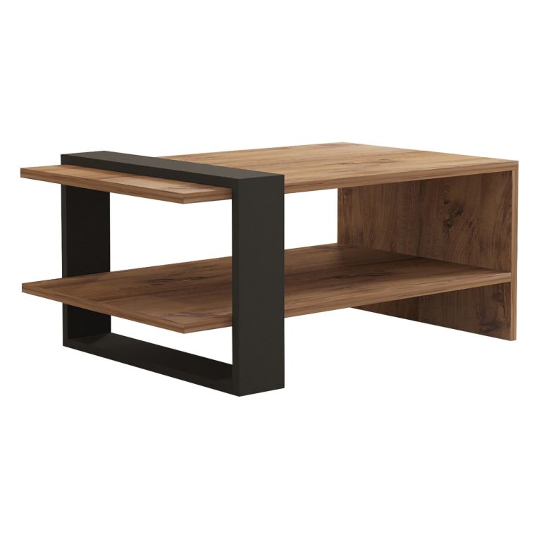 Tavolino da Salotto Marrone Rovere Nero Antracite un Vano Forma Rettangolare 80x55x35h cm, Colore Ripiano Marrone - Cigliano