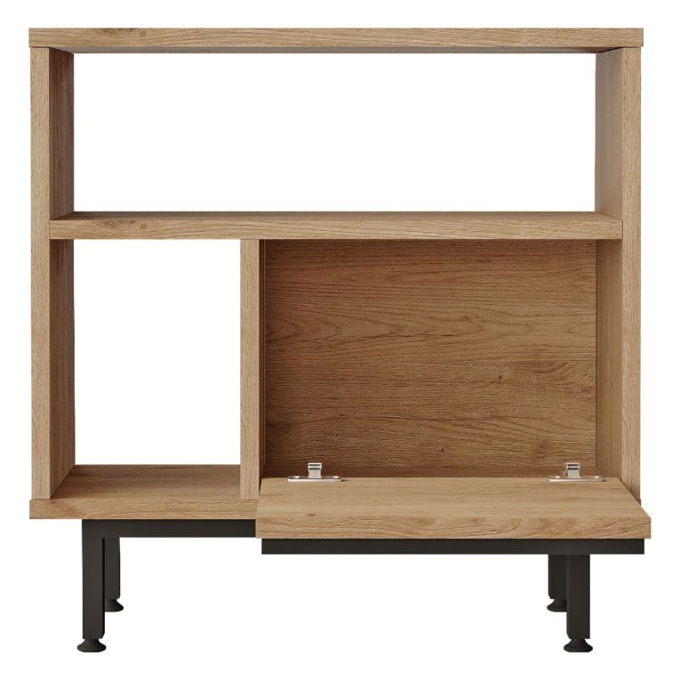 Tavolino da Salotto Marrone Rovere Nero Effetto Paglia di Vienna 3 Vani 60x26x60h cm, Forma Rettangolare - Calvi