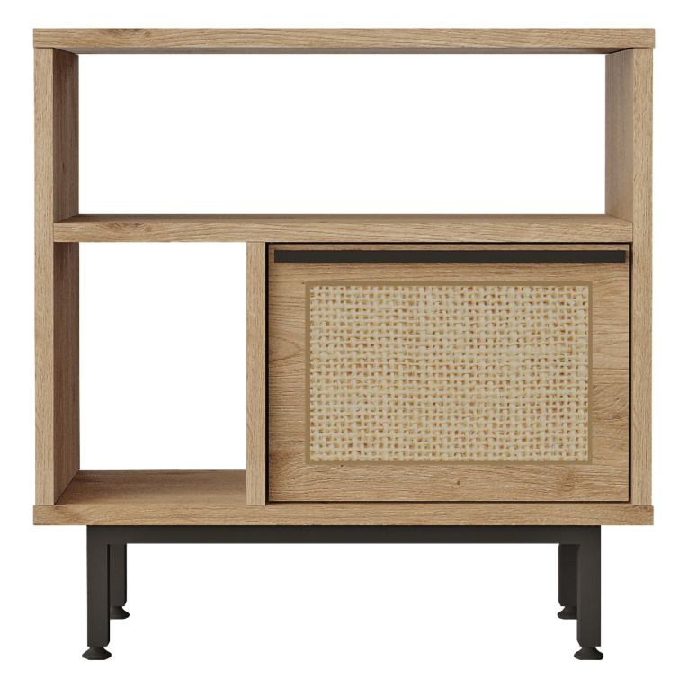 Tavolino da Salotto Marrone Rovere Nero Effetto Paglia di Vienna 3 Vani 60x26x60h cm, Forma Rettangolare - Calvi