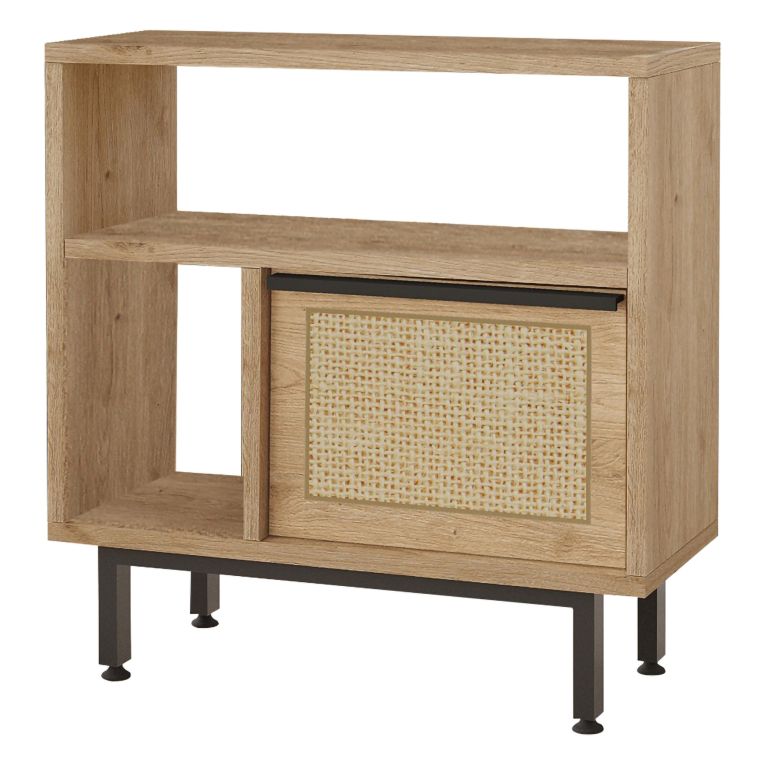 Tavolino da Salotto Marrone Rovere Nero Effetto Paglia di Vienna 3 Vani 60x26x60h cm, Forma Rettangolare - Calvi