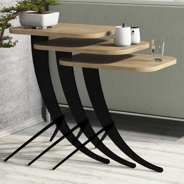 Tavolino da Salotto Marrone Rovere Nero Forma Rettangolare Materiale Piano in Legno Nobilitato 35x60x45h cm, Sfumatura Colore Struttura Rovere