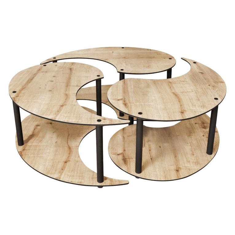 Tavolino da Salotto Marrone Rovere Nero Modulabile 3 Vani 70x70x38h cm, Forma Rotondo - Gignese