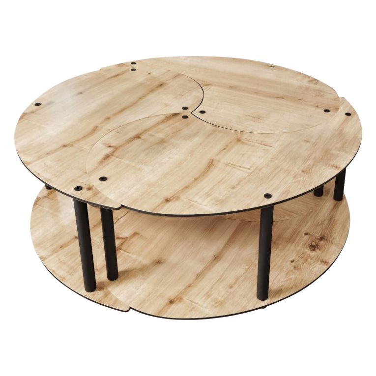 Tavolino da Salotto Marrone Rovere Nero Modulabile 3 Vani 70x70x38h cm, Forma Rotondo - Gignese