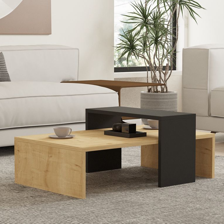 Tavolino da Salotto Marrone Rovere Nero Modulabile un Vano 80x50x32h cm, Forma Rettangolare - Paspardo