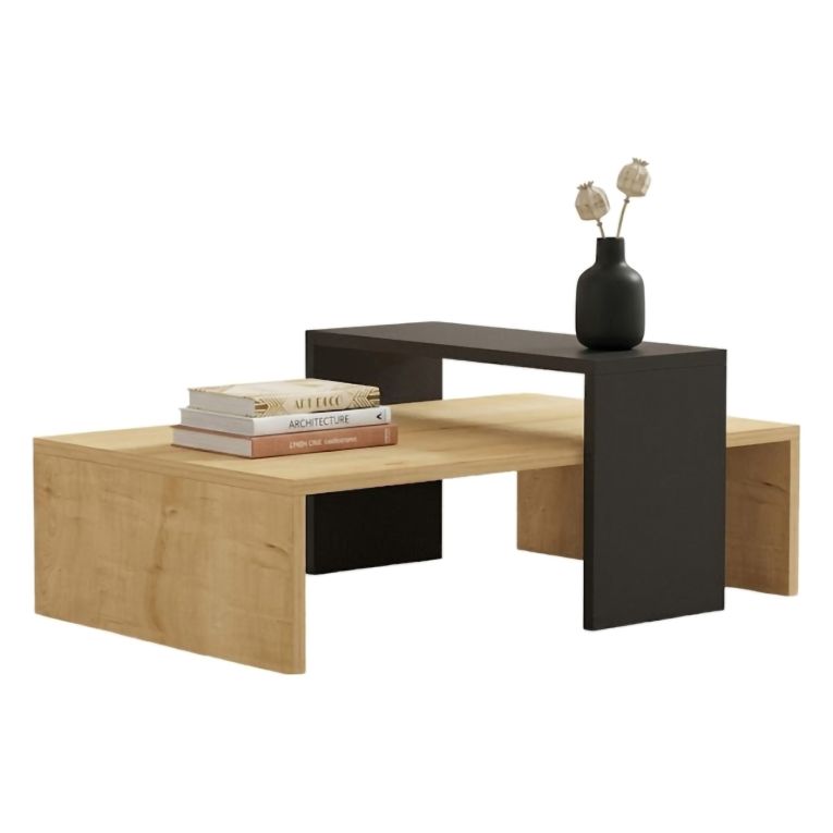 Tavolino da Salotto Marrone Rovere Nero Modulabile un Vano 80x50x32h cm, Forma Rettangolare - Paspardo