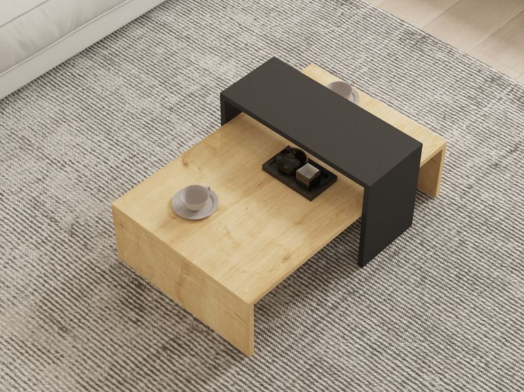 Tavolino da Salotto Marrone Rovere Nero Modulabile un Vano 80x50x32h cm, Forma Rettangolare - Paspardo