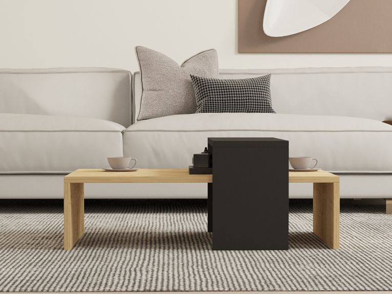 Tavolino da Salotto Marrone Rovere Nero Modulabile un Vano 80x50x32h cm, Forma Rettangolare - Paspardo