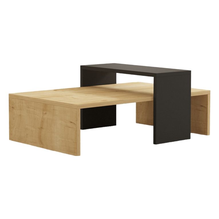 Tavolino da Salotto Marrone Rovere Nero Modulabile un Vano 80x50x32h cm, Forma Rettangolare - Paspardo
