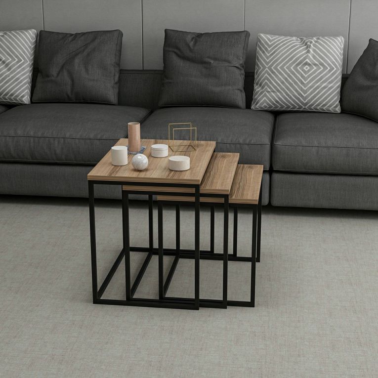 Tavolino da Salotto Marrone Rovere Nero set 3 Pezzi Forma Rettangolare 55x40x50h cm, Colore Ripiano Marrone - Crichi