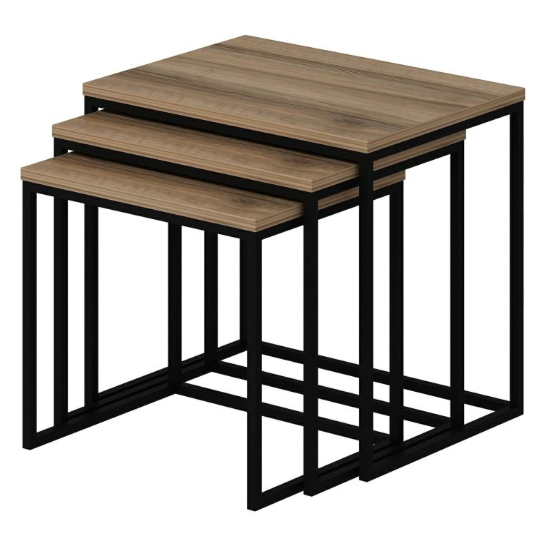 Tavolino da Salotto Marrone Rovere Nero set 3 Pezzi Forma Rettangolare 55x40x50h cm, Colore Ripiano Marrone - Crichi