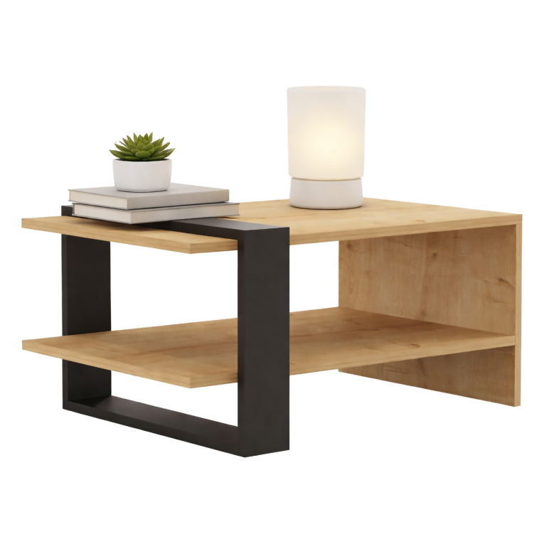 Tavolino da Salotto Marrone Rovere Nero un Vano Forma Rettangolare 80x50x35h cm, Colore Ripiano Marrone - Rogliano
