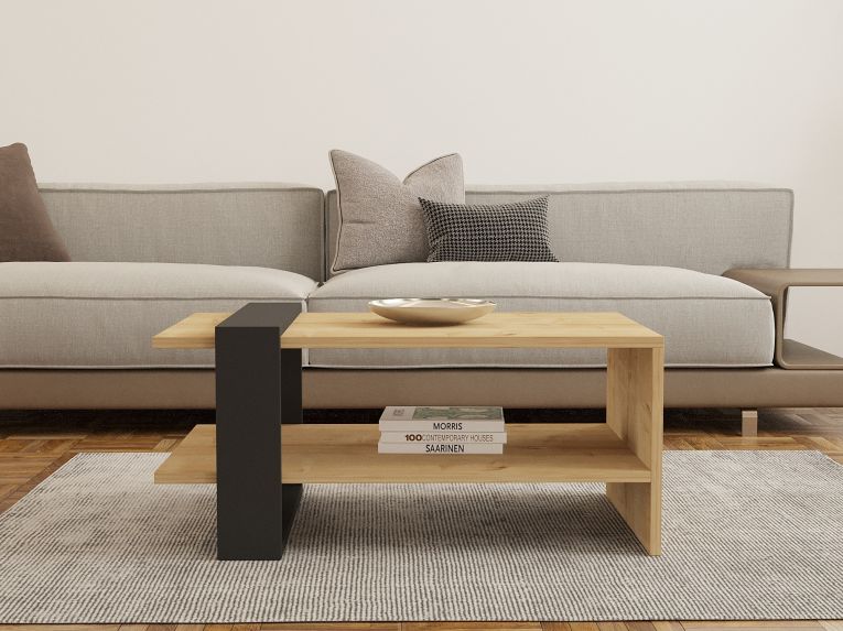 Tavolino da Salotto Marrone Rovere Nero un Vano Forma Rettangolare 80x50x35h cm, Colore Ripiano Marrone - Rogliano