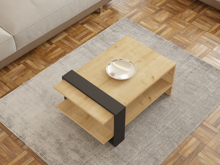 Tavolino da Salotto Marrone Rovere Nero un Vano Forma Rettangolare 80x50x35h cm, Colore Ripiano Marrone - Rogliano