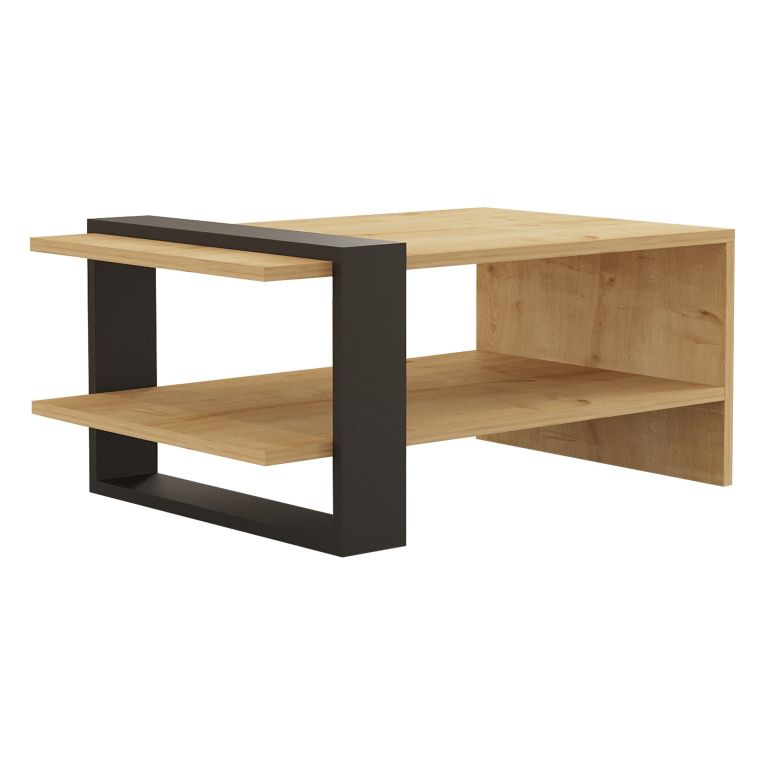 Tavolino da Salotto Marrone Rovere Nero un Vano Forma Rettangolare 80x50x35h cm, Colore Ripiano Marrone - Rogliano