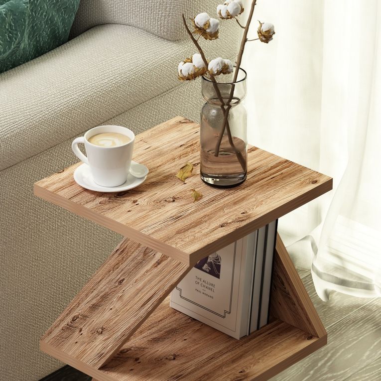Tavolino da Salotto Marrone Rovere Nodi 2 Vani Forma Rettangolare 30x30x54h cm, Sfumatura Colore Ripiano Rovere Nodi - Serino