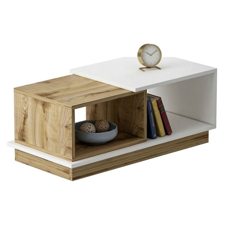 Tavolino da Salotto Marrone Rovere Nodi Bianco 2 Vani Forma Rettangolare 90x45x36h cm, Colore Ripiano Marrone - Ruino