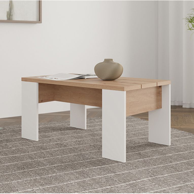 Tavolino da Salotto Marrone Rovere Nodi Bianco Opaco Forma Rettangolare Colore Ripiano Marrone 90x50x43h cm, Colore Struttura Bianco - Riposto