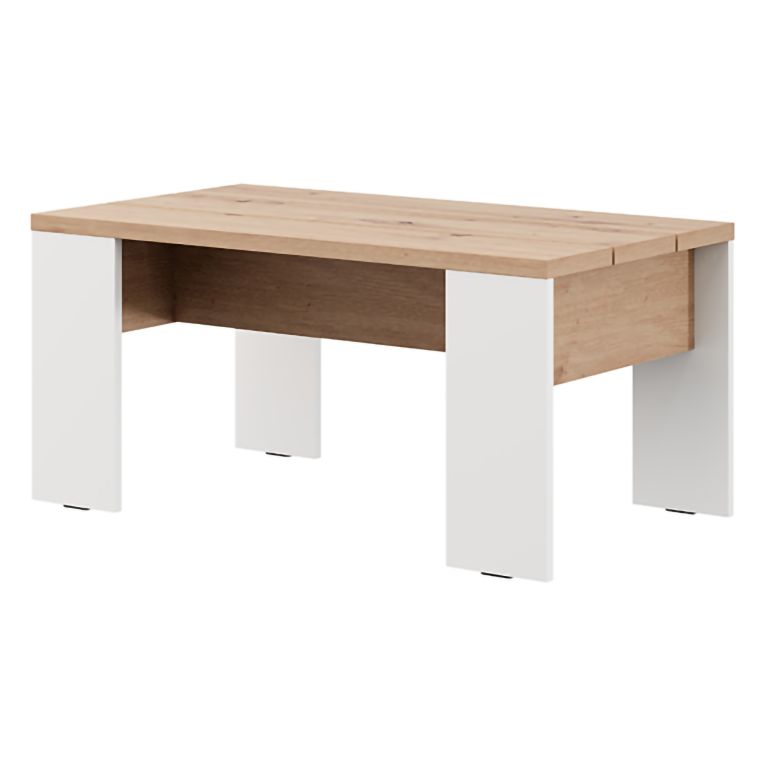 Tavolino da Salotto Marrone Rovere Nodi Bianco Opaco Forma Rettangolare Colore Ripiano Marrone 90x50x43h cm, Colore Struttura Bianco - Riposto