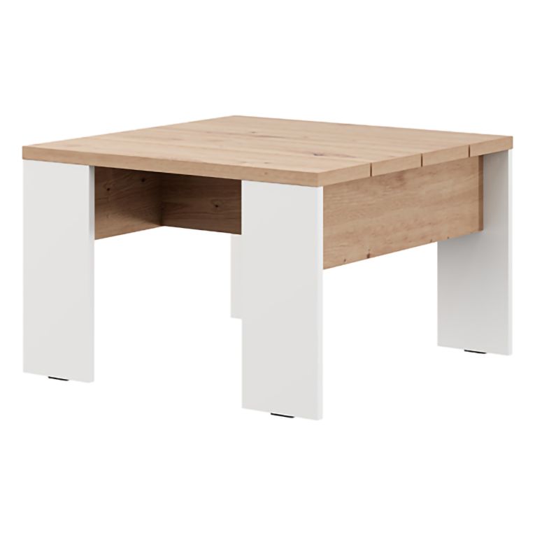 Tavolino da Salotto Marrone Rovere Nodi Bianco Piano Effetto Doghe Forma Quadrato 67x67x43h cm, Colore Ripiano Marrone - Magre