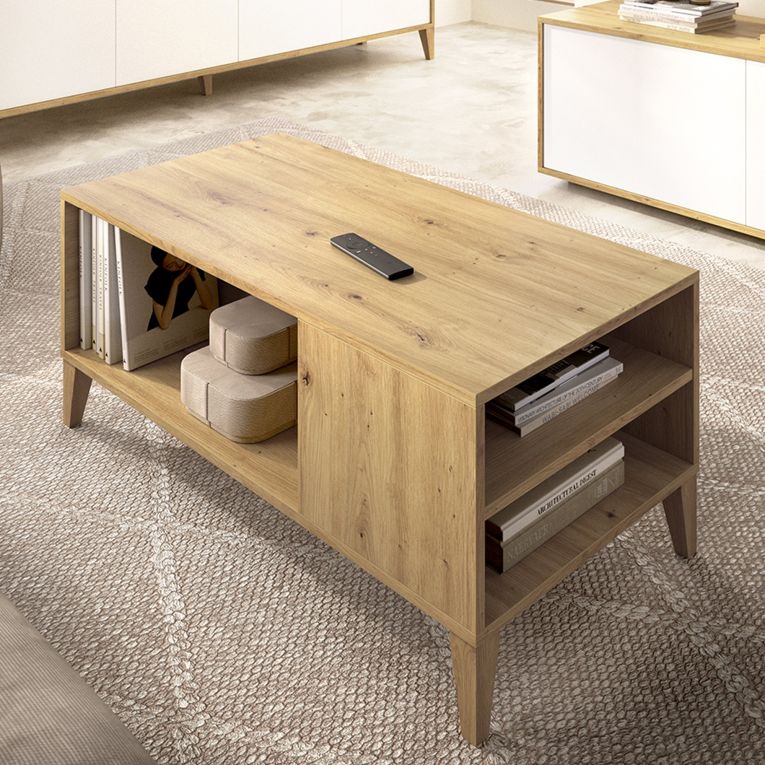 Tavolino da Salotto Marrone Rovere Nodi Cassetti con Piedini 50x100x43h cm, 3 Vani - Fairbury