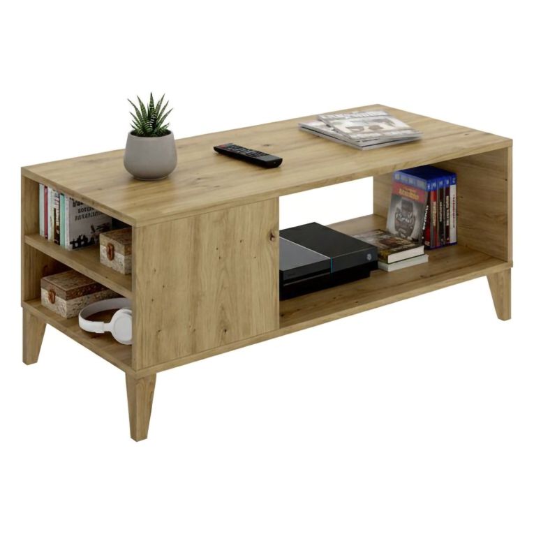Tavolino da Salotto Marrone Rovere Nodi Cassetti con Piedini 50x100x43h cm, 3 Vani - Fairbury