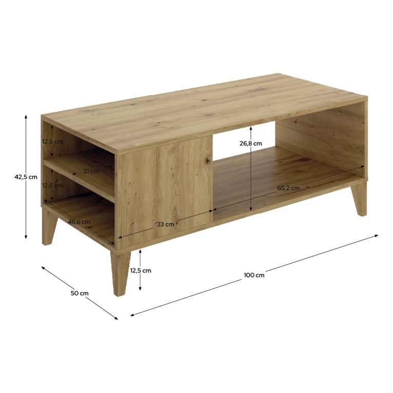 Tavolino da Salotto Marrone Rovere Nodi Cassetti con Piedini 50x100x43h cm, 3 Vani - Fairbury