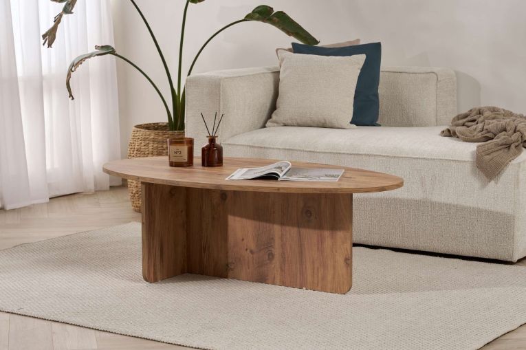 Tavolino da Salotto Marrone Rovere Nodi Forma Ovale Materiale Piano in Legno Nobilitato 120x65x40h cm, Colore Ripiano Marrone - Parona