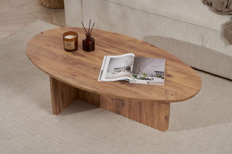 Tavolino da Salotto Marrone Rovere Nodi Forma Ovale Materiale Piano in Legno Nobilitato 120x65x40h cm, Colore Ripiano Marrone - Parona