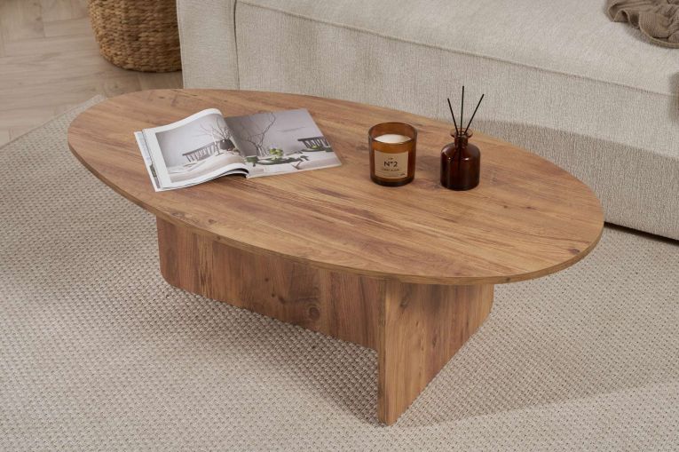 Tavolino da Salotto Marrone Rovere Nodi Forma Ovale Materiale Piano in Legno Nobilitato 120x65x40h cm, Colore Ripiano Marrone - Parona