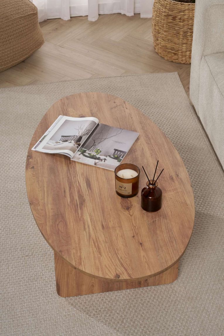Tavolino da Salotto Marrone Rovere Nodi Forma Ovale Materiale Piano in Legno Nobilitato 120x65x40h cm, Colore Ripiano Marrone - Parona