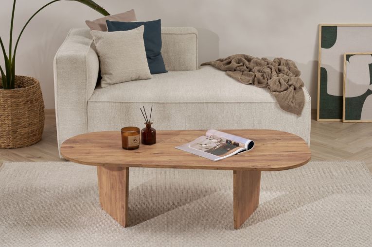 Tavolino da Salotto Marrone Rovere Nodi Forma Ovale Materiale Piano in Legno Nobilitato 130x65x40h cm, Colore Ripiano Marrone - Dozza