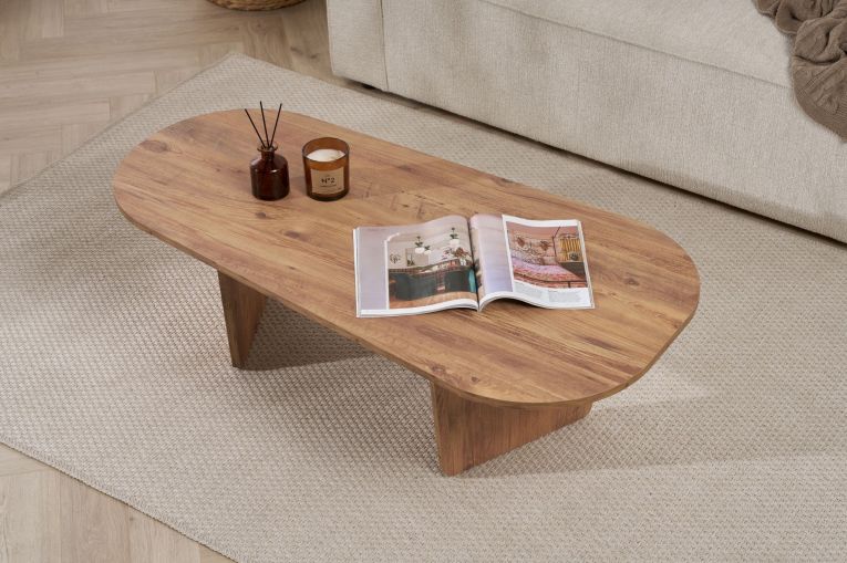 Tavolino da Salotto Marrone Rovere Nodi Forma Ovale Materiale Piano in Legno Nobilitato 130x65x40h cm, Colore Ripiano Marrone - Dozza