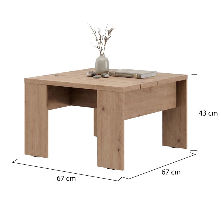 Tavolino da Salotto Marrone Rovere Nodi Forma Quadrato Colore Ripiano Marrone 67x67x43h cm, Sfumatura Colore Struttura Rovere Nodi - Magre