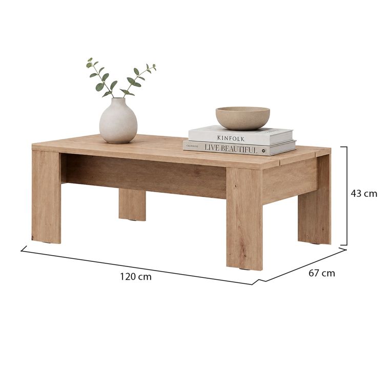Tavolino da Salotto Marrone Rovere Nodi Forma Rettangolare Colore Ripiano Marrone 120x67x43h cm, Sfumatura Colore Struttura Rovere Nodi - Bertona
