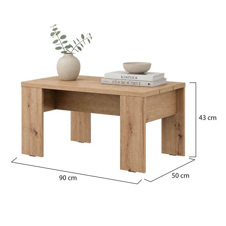 Tavolino da Salotto Marrone Rovere Nodi Forma Rettangolare Colore Ripiano Marrone 90x50x43h cm, Sfumatura Colore Struttura Rovere Nodi - Riposto