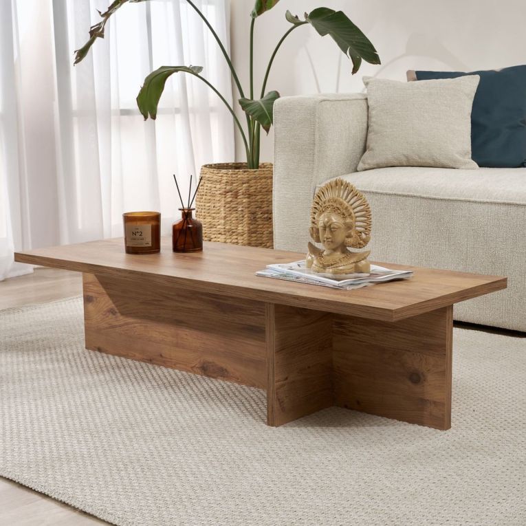Tavolino da Salotto Marrone Rovere Nodi Forma Rettangolare Materiale Piano in Legno Nobilitato 120x45x30h cm, Colore Ripiano Marrone - Marmorito