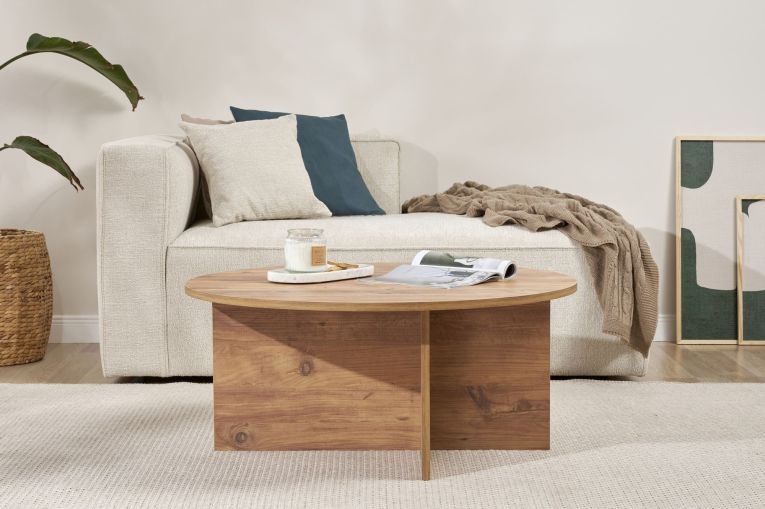 Tavolino da Salotto Marrone Rovere Nodi Forma Rotondo Materiale Piano in Legno Nobilitato 90x90x40h cm, Colore Ripiano Marrone - Simbario