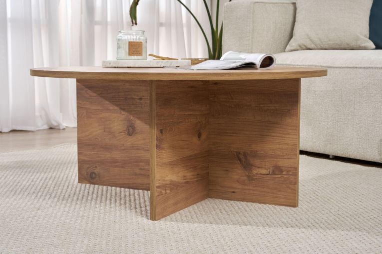 Tavolino da Salotto Marrone Rovere Nodi Forma Rotondo Materiale Piano in Legno Nobilitato 90x90x40h cm, Colore Ripiano Marrone - Simbario