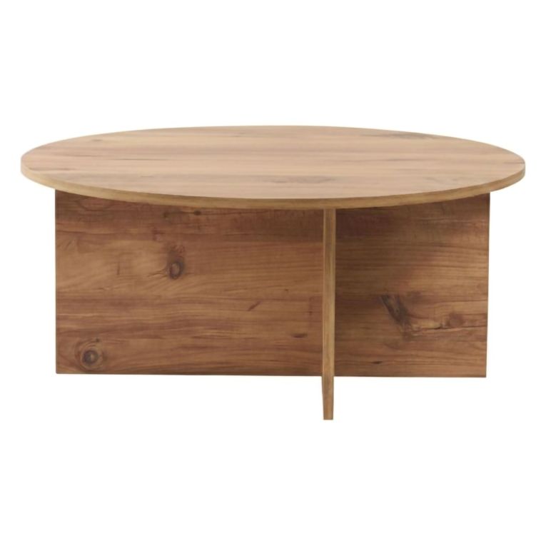 Tavolino da Salotto Marrone Rovere Nodi Forma Rotondo Materiale Piano in Legno Nobilitato 90x90x40h cm, Colore Ripiano Marrone - Simbario