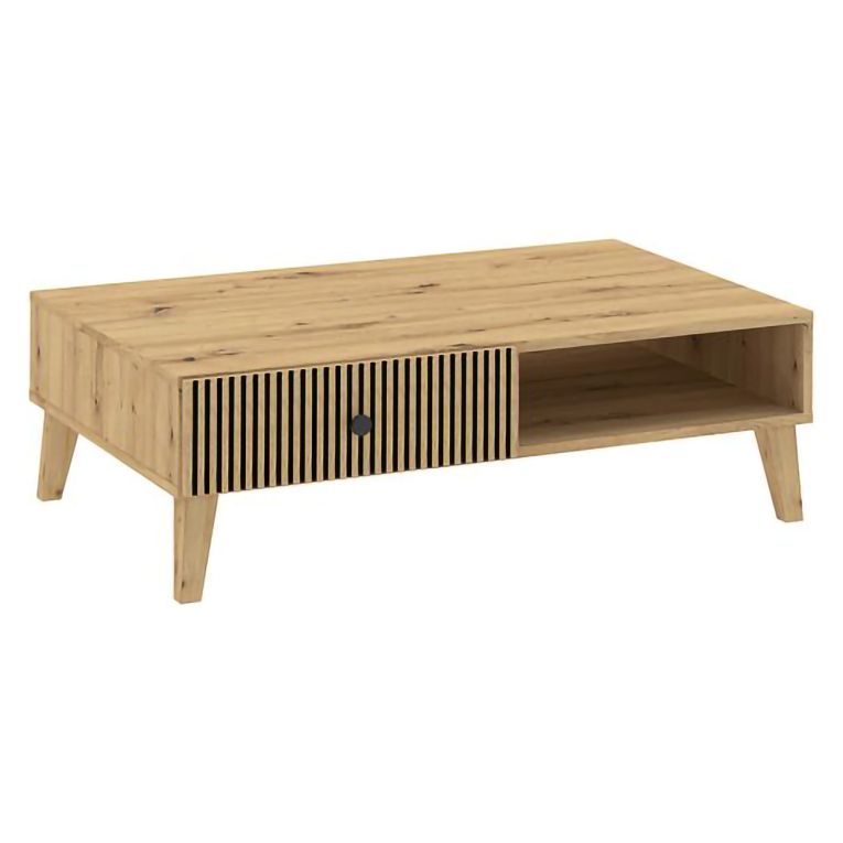 Tavolino da Salotto Marrone Rovere Nodi Nero 2 Cassetti Cassetti Effetto Rigato 102x67x32h cm, 2 Vani - Liparime